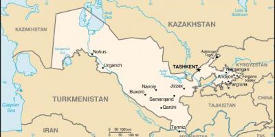 Žemėlapis Uzbekistano miestus