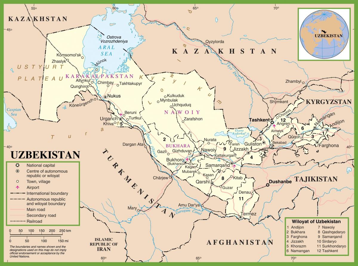 žemėlapis Uzbekistanas politinė 